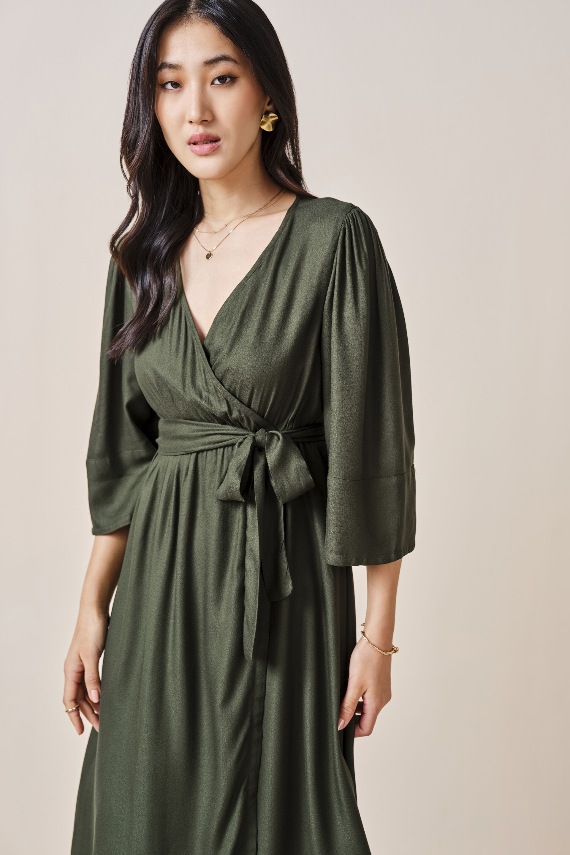 Olivia Viscose Dress, Olive, image 7